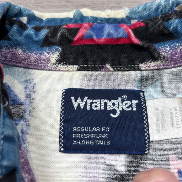 Vintage Wrangler Aztec Southwest Button Up Shirt X Long Tails Men's XL - Picture 4 of 9